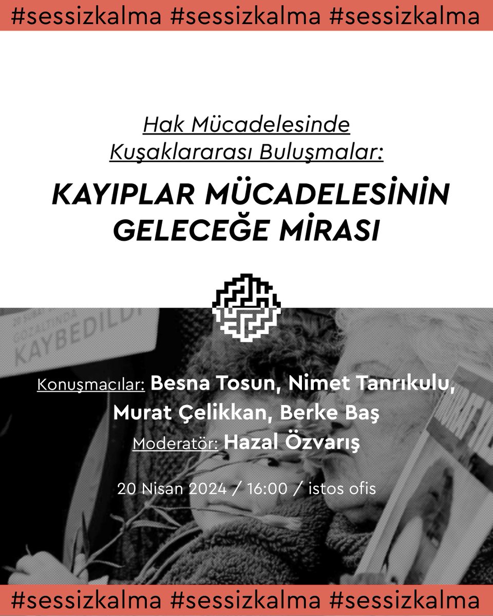 Kuşaklararası Buluşmalar devam ediyor: 20 Nisan Cumartesi günü @istospoli ofis’te “Kayıplar Mücadelesinin Geleceğe Mirası”nı konuşuyoruz. Konuşmacılar: Besna Tosun, Nimet Tanrıkulu, Murat Çelikkan, Berke Baş Moderatör: Hazal Özvarış 🔗Detaylar ve kayıt: hakikatadalethafiza.org/haberler/kusak…