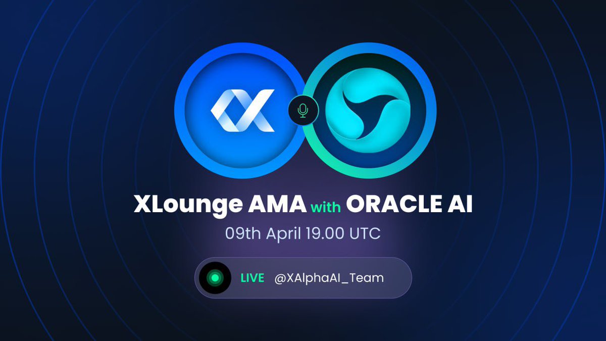 🎙️ An Evening with Oracle AI at XLounge 📣 Join us for a captivating evening with @OracleAI_ERC at the XLounge! 📅Tuesday 09th April, 2024. 🕒 7PM UTC. 📍 @XAlphaAI_Team Live. ✨ We'll explore their innovative vision, discuss the impact they're having on the crypto…