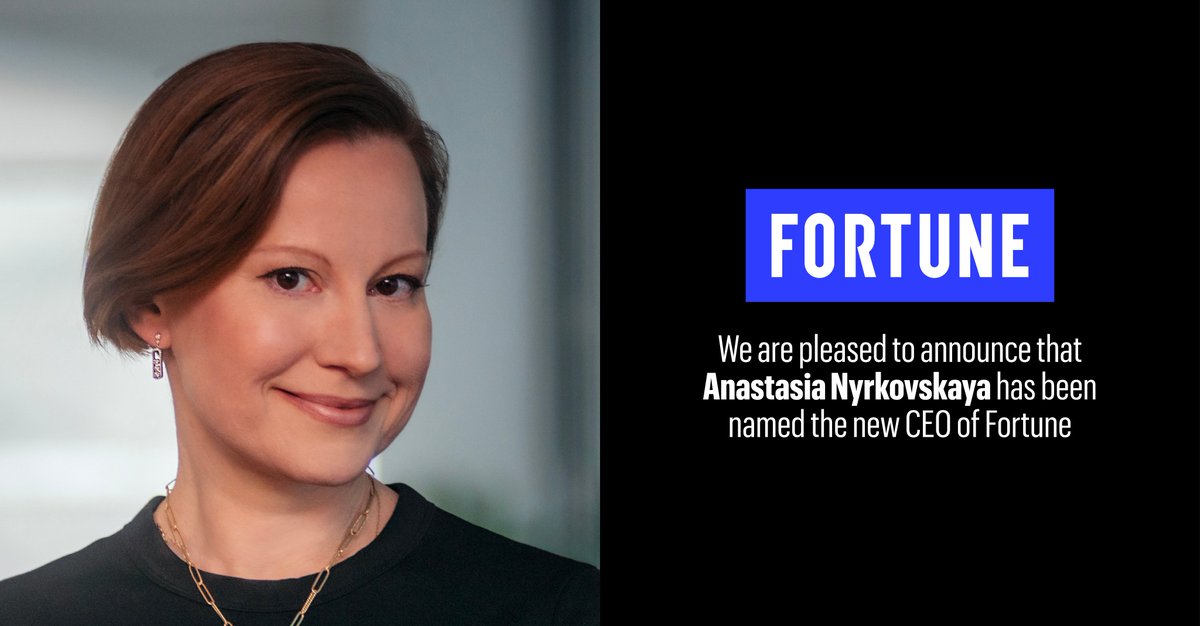 Fortune Media has named Anastasia Nyrkovskaya as the new Chief Executive Officer, becoming the first woman to lead the storied media brand. She has served as Fortune’s Chief Strategy Officer and Chief Financial Officer over the past five years. trib.al/1W36dKi