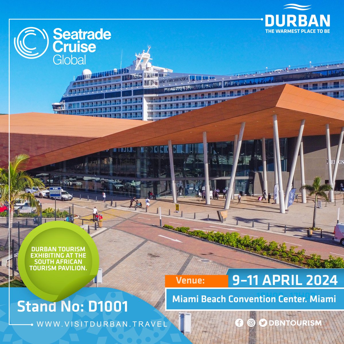 dbntourism's tweet photo. @dbntourism is representing the City at the #SeatradeCruiseGlobal conference taking place in Miami, USA.🇺🇸
This conference provides a backdrop for the cruise industry to explore different areas of the business - from port and destination developments.
#DurbanHasMore #SeaCruise https://t.co/utGFykjlzU