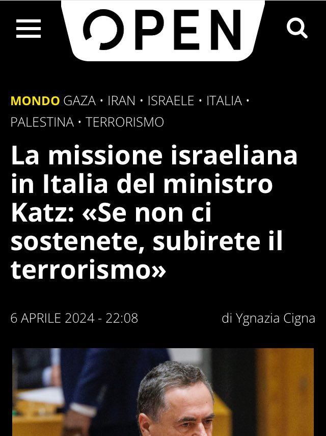 Signori e signore, a mio modesto parere questo non è un avviso bensì una chiara minaccia. #Katz , ministro degli esteri israeliano. p.s. mai cognome che ricorda un magnifico e tenero felino - katze- fu così fuoriluogo.