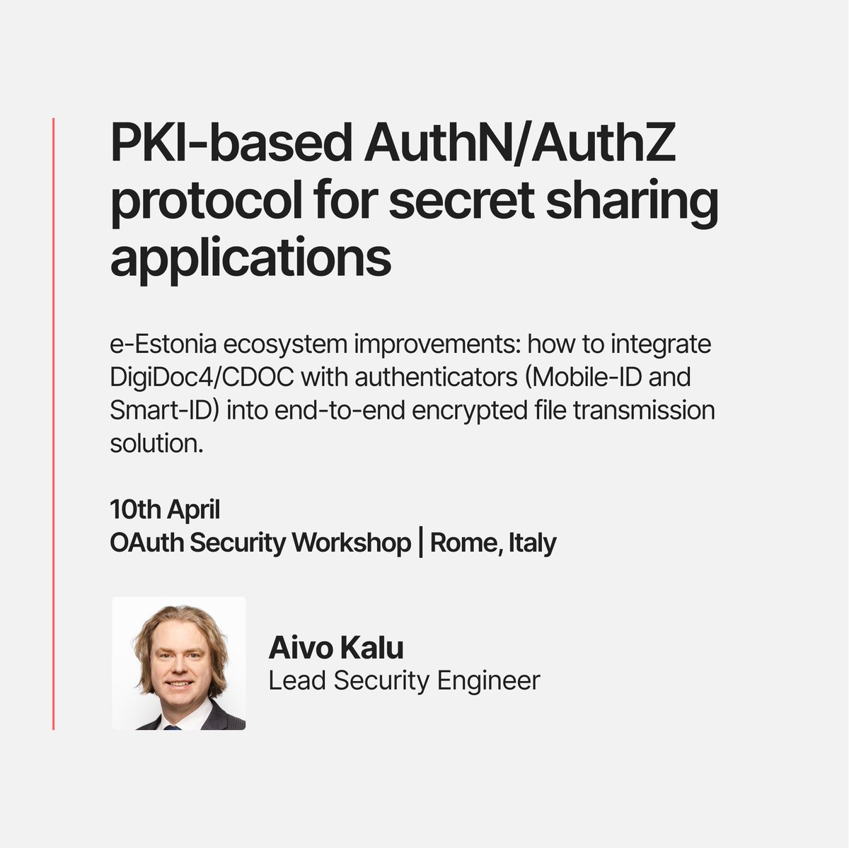 Cybernetica (@cybernetica) on Twitter photo 🌟 <a href="/secworkshop/">OAuth Security Workshop</a> is back again for the 9th time: deep technical discussions, involving #digitalidentity standards, OAuth2, OpenID and similar solutions. Our lead security engineer Aivo Kalu takes the floor with topics below.
Thanks <a href="/e_riik/">RIA (NCSC-EE)</a> for an interesting challenge! 🌟 <a href="/secworkshop/">OAuth Security Workshop</a> is back again for the 9th time: deep technical discussions, involving #digitalidentity standards, OAuth2, OpenID and similar solutions. Our lead security engineer Aivo Kalu takes the floor with topics below.
Thanks <a href="/e_riik/">RIA (NCSC-EE)</a> for an interesting challenge!