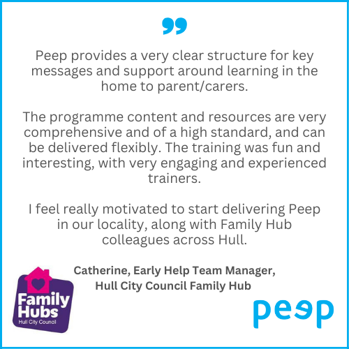 Our evidence-based Peep Learning Together Programme supports practitioners & parents with young children’s development & learning, helping improve later outcomes. It is widely used across the family support & early years sectors, including Family Hubs. peeple.org.uk/how-peep-suppo…