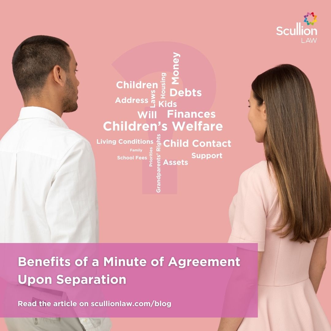 There are many things to think about in a separation. Things like money and what the care arrangements for the kids are. This article delves into the importance of a Minute of Agreement. ow.ly/vvaZ50RaFyE #ScullionLAW #YourLawFirmForLife #Seapration #FamilyLaw