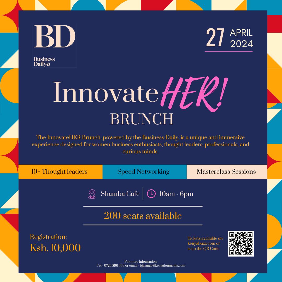 The InnovateHER Brunch powered by the Business Daily, is a unique and immersive experience designed for women business enthusiasts, thought leaders, professionals, and curious minds.

Venue: Shamba Cafe.
Register NOW: kenyabuzz.com/events/event/t…

#BDBrunch #BusinessDaily