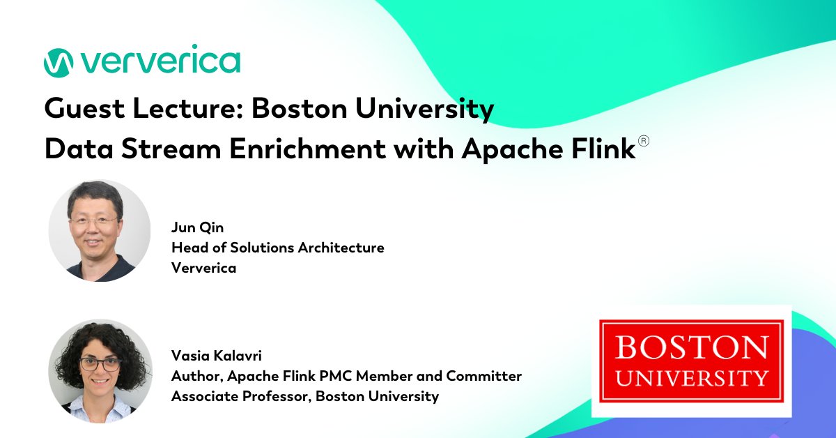 Jun Qin, Head of Solutions Architecture, is a guest lecturer this week @BU_Tweets!
He is hosted by Professor Vasia Kalavri, an #ApacheFlink PMC member and committer, who is also a #FlinkForward Berlin Program Committee member.

Check out the syllabus: bit.ly/3J6kd3j