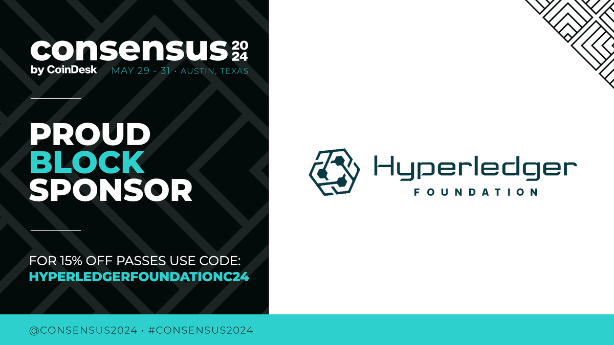 Join us once again at @consensus2024! The Hyperledger community has been attending this event since 2017. Register now and enjoy a 15% discount with code: HyperledgerFoundationC24. 🔗 hubs.la/Q02rVq1C0