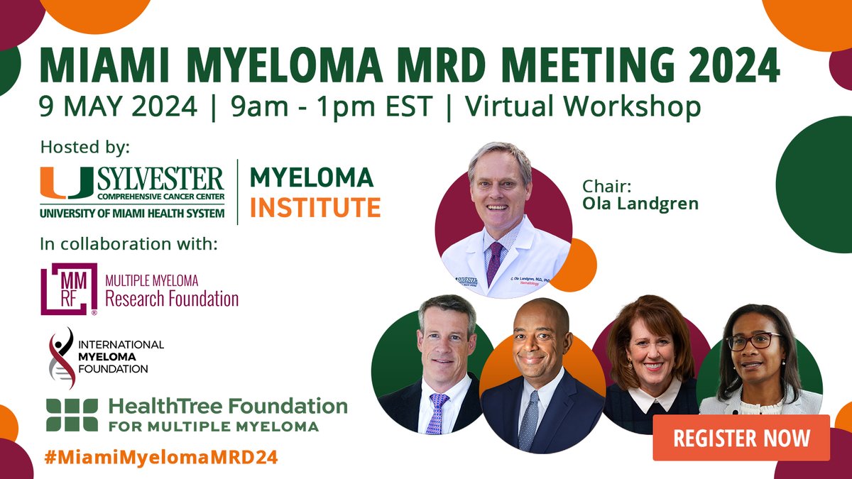 📢 Join us at the Miami Myeloma MRD Virtual Meeting 2024 on May 9th, 9am – 1pm EST! 🎓 Explore the latest advancements in multiple myeloma research with leading experts. Don’t miss out on this interactive workshop chaired by @DrOlaLandgren. Register now: vjhemonc.com/feature/miami-…
