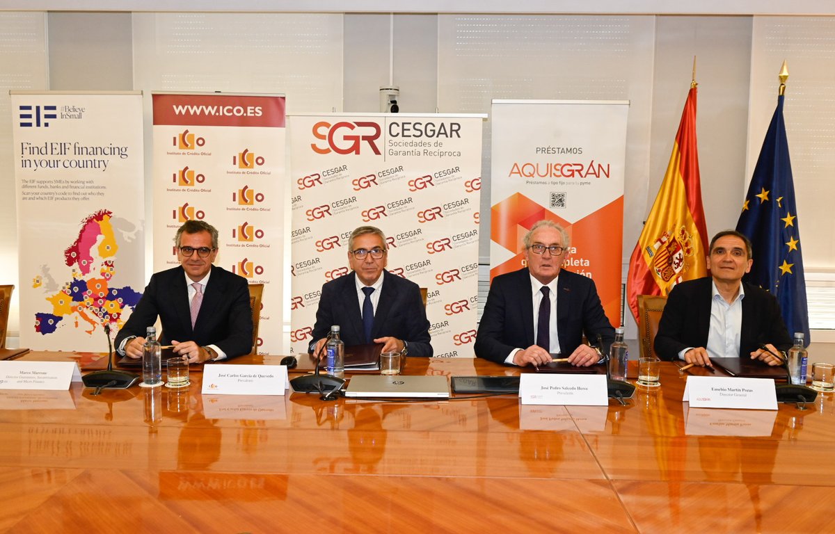 Just in 📸 The EIF and @ICOgob increase their investment in the #Aquisgrán fund by €110m. Promoted by @sgrcesgar and backed by CERSA, the #securitisation fund has provided €140m to SMEs in #Spain🇪🇦 since 2021, diversifying their sources of financing bit.ly/eif-aquisgran