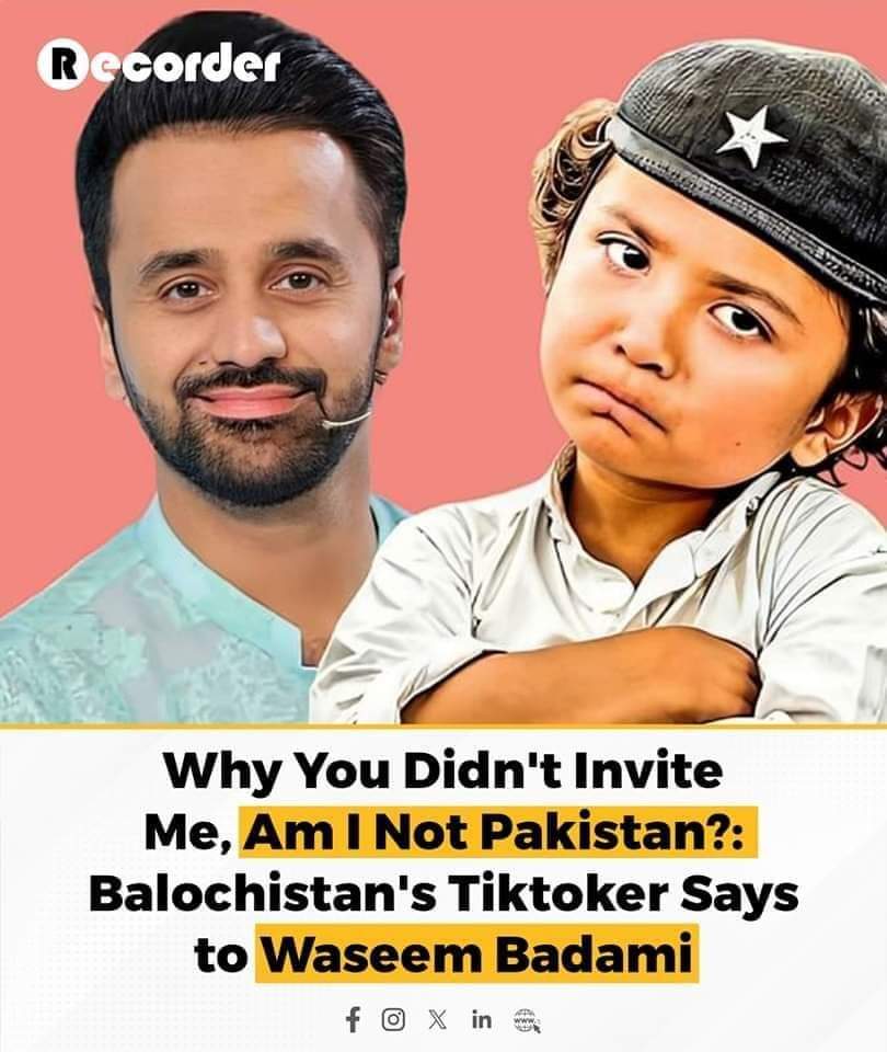 Why You Didn't Invite Me, Am I Not Pakistan?: Balochistan's Tiktoker Says to Waseem Badami Waseem Badami Iqrar Ul Hassan @iqrarulhassan @WaseemBadami @bazai_tania @ZiaKhanqta @Meena_Majeed @hamzashafqaat @BehramLehri @mirbehramb @alishahjourno