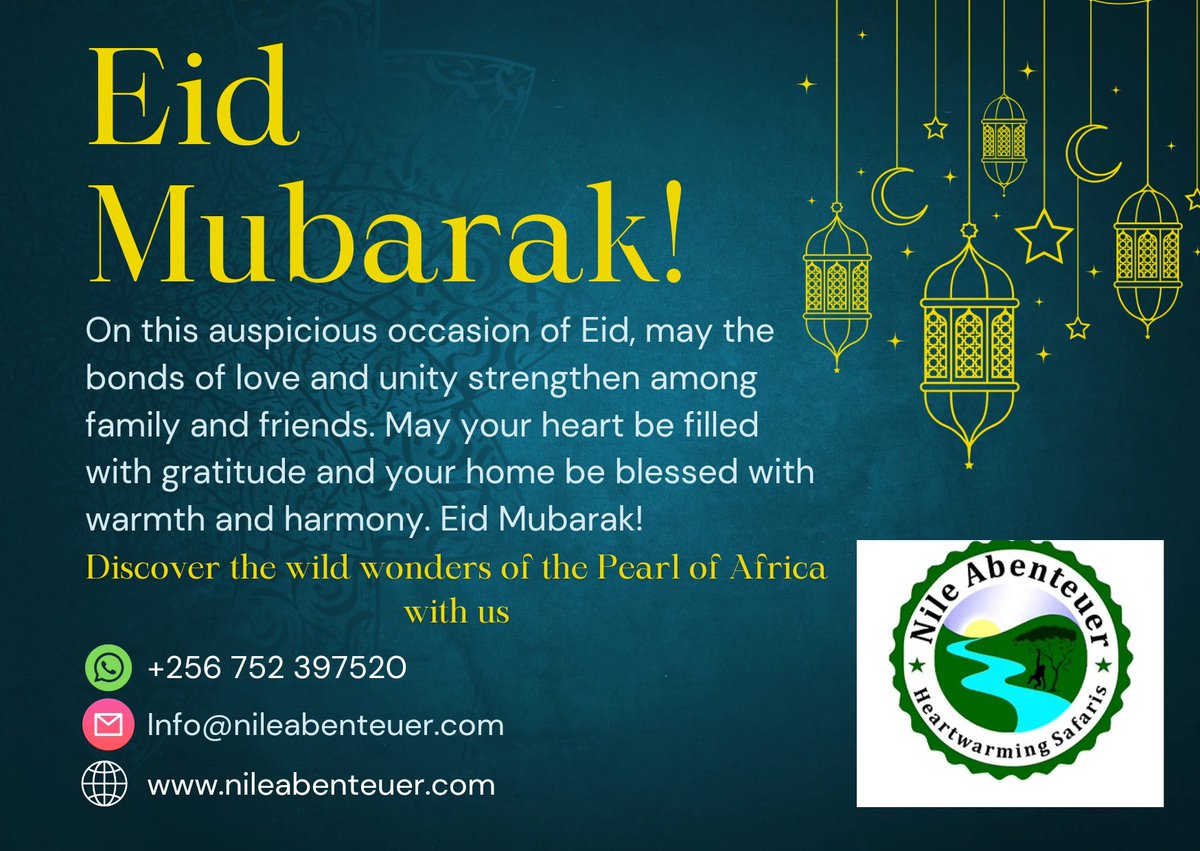 As you embark on celebrating Eid Mubarak, Nile Abenteuer Safaris wishes you all the best and reminds you that you can spice your Eid with a trip to Uganda, Kenya, Tanzania, Zanzibar and Rwanda. Info@nileabenteuer.com nileabenteuer.com WhatsApp: +256 752 397520 Book now
