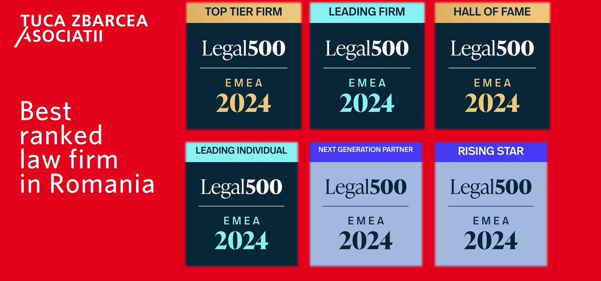 TucaZbarcea's tweet photo. 🏆 Exciting news! @TucaZbarcea remains the top-ranked law firm in Romania by @thelegal500 EMEA 2024! 🎉With 12 first-tier rankings and 3 Partners in the prestigious Legal 500 “Hall of Fame”. #Legal500 #Romania #lawfirm https://t.co/KWGcXcFIlX