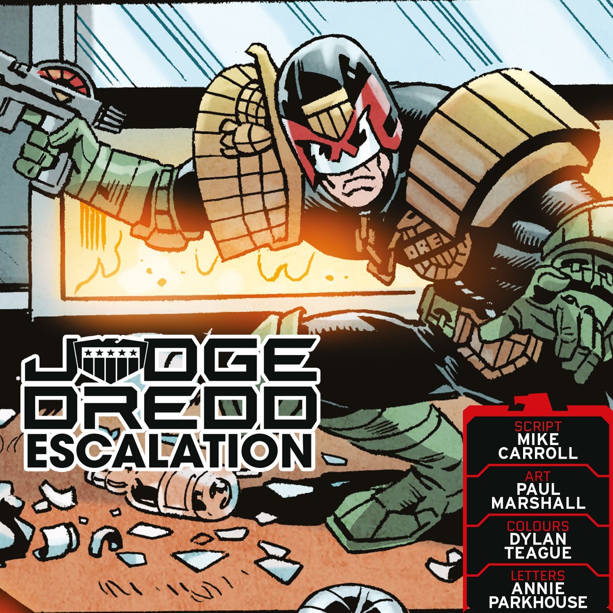 Judge Dredd Megazine 467 is out on 17th April, featuring JUDGE DREDD: ESCALATION by: 📝 Script: @MikeOwenCarroll ✏️ Art: Paul Marshall 🎨 Colours: @DylanTeague 💬 Letters: Annie Parkhouse Subscribe now ➡️ bit.ly/2Ws04uc
