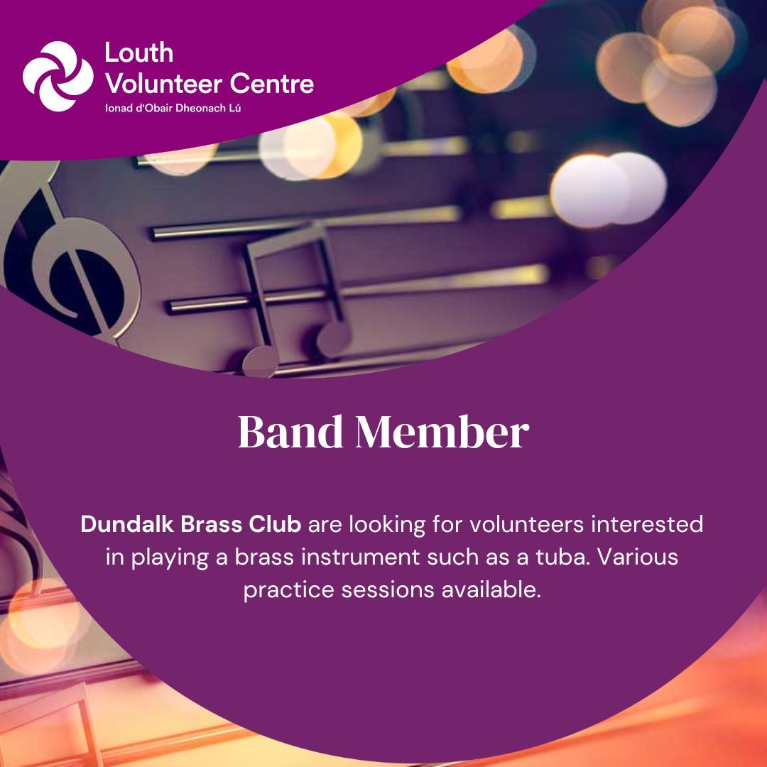 🎼Band Members!🎵 Dundalk Brass Club are looking for new members interested in playing a musical instrument, such as a tuba. Practice held on Tuesday evenings (7:30pm-9pm) and Sunday mornings (11:30am-1pm). buff.ly/3xA6oay #volunteerlouth #musicalinstrument