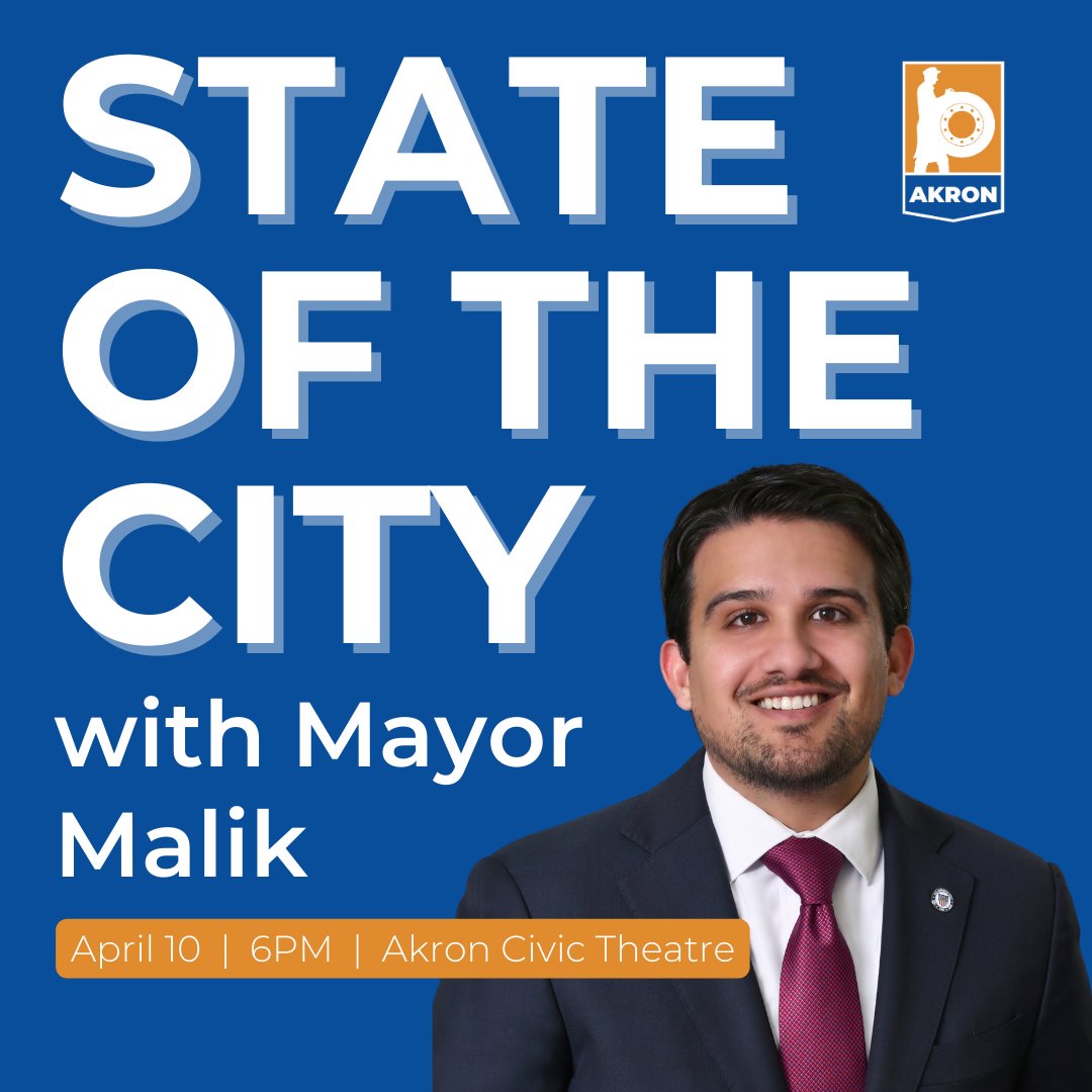 Tomorrow is my 100th Day in office! I would love for you to join me at the Akron Civic Theatre for my State of the City Address. Tickets are FREE, but we do need you to reserve a spot online at ayr.app/l/TJXn See you there!