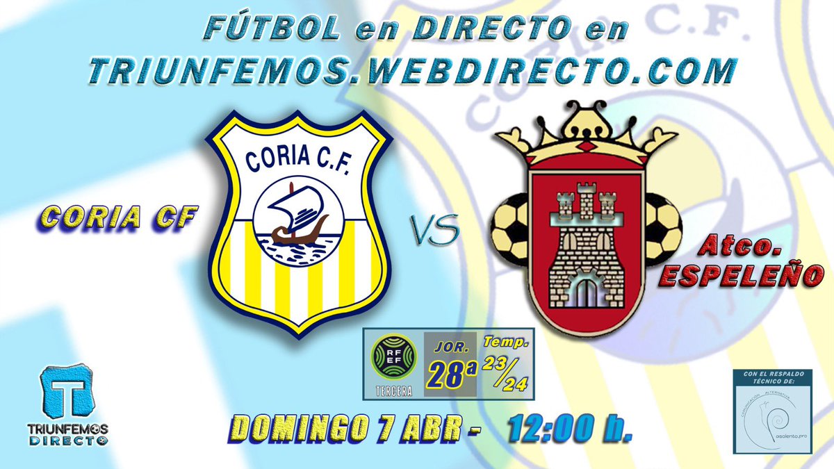 EL PARTIDO DE TRIUNFEMOS 
EL RESUMEN

<a href="/Coria_CF/">Coria CF</a> 2-0 <a href="/AtcoEspeleno/">𝘼𝙏𝙇𝙀𝙏𝙄𝘾𝙊 𝙀𝙎𝙋𝙀𝙇𝙀Ñ𝙊</a>

youtu.be/Qnw5lzm5ex0?si…