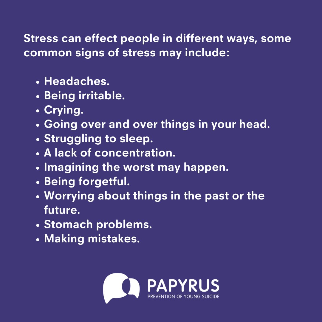 This month marks #StressAwarenessMonth. On #HOPELINE247 we often hear from individuals that may be struggling with stress, it's important to remember that support and advice is out there. 💜 To view the full graphic, visit our Instagram: @papyrus_uk #SuicidePrevention #Support