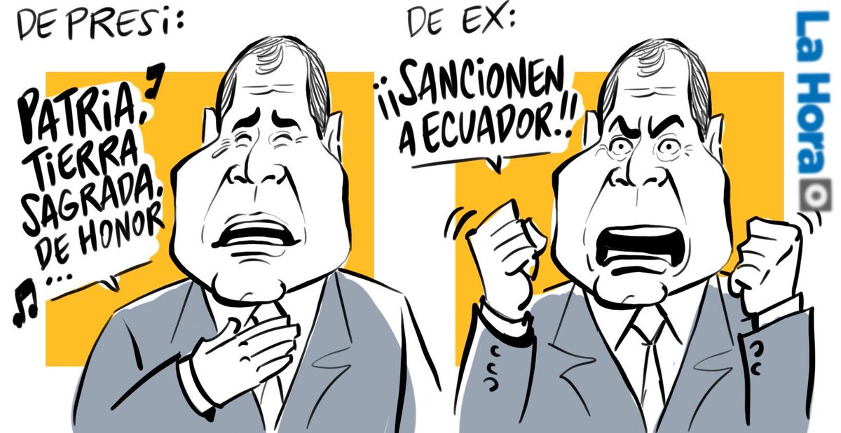 lahoraecuador's tweet photo. Desde el incidente en la Embajada de México en Quito, Rafael Correa 🧐 reporta hoy La Hora en la #caricatura del día. https://t.co/MvQ6T4XK5X