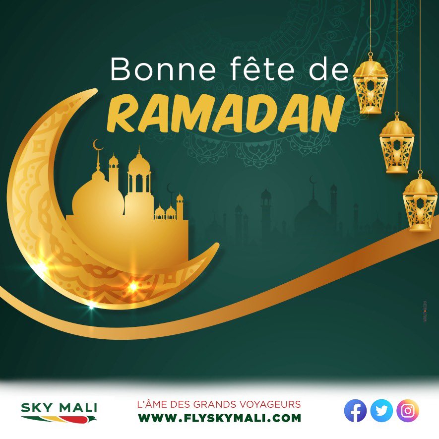 A l’occasion de la fin du mois sacré de Ramadan, @FlySkyMali souhaite à toute la communauté musulmane du Mali #Aïd Mubarak. Que Dieu accepte vos jeûnes et vos prières. #SkyMali #lacompagniequinousrapproche #AïdElFitr