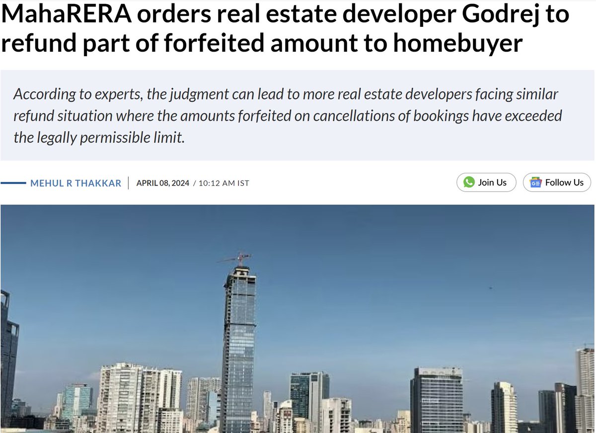 MahaRERA has directed Godrej Properties to deduct only 2% instead of 5% and refund the balance amount to a homebuyer who had booked and canceled booking of an apartment due to issues securing the promised loan for stamp duty and registration in Godrej Emerald project in Thane…