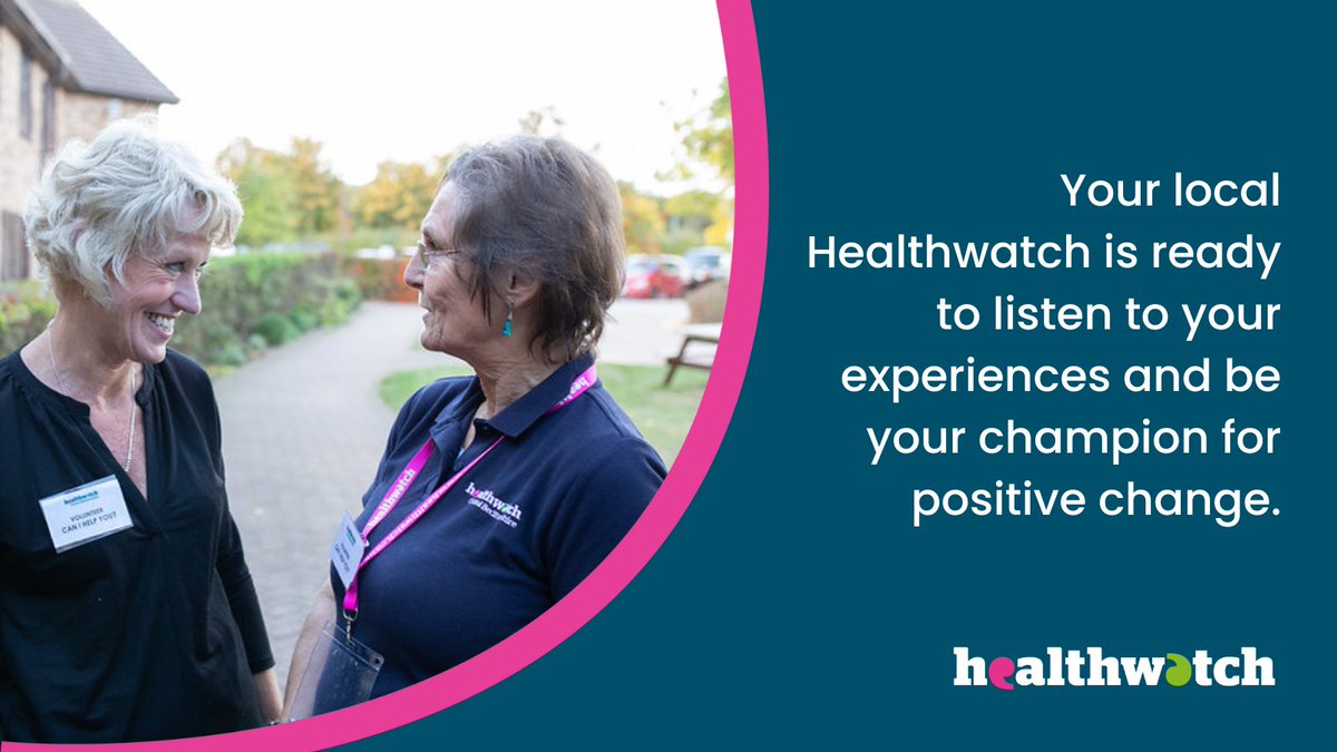 Local Healthwatch are there for you - whether its helping you to access the support you need or listening to your experience of care, they are ready to help you. Find their contact details here and get in touch today - healthwatch.co.uk/your-local-hea…