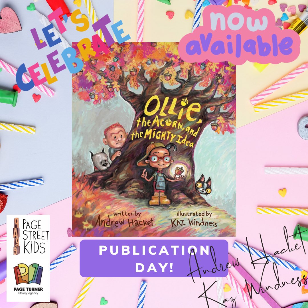 Happy Publication Day! Ollie, The Acorn, And The Mighty Idea is sprouting out in the world today! Get your copy today! pageturnerliteraryagency.com/books Words by @AndrewCHacket Art by @KWindness Edited by @ktostevinbooks Published by @PageStreetKids #kidlit #kidlitart #pb