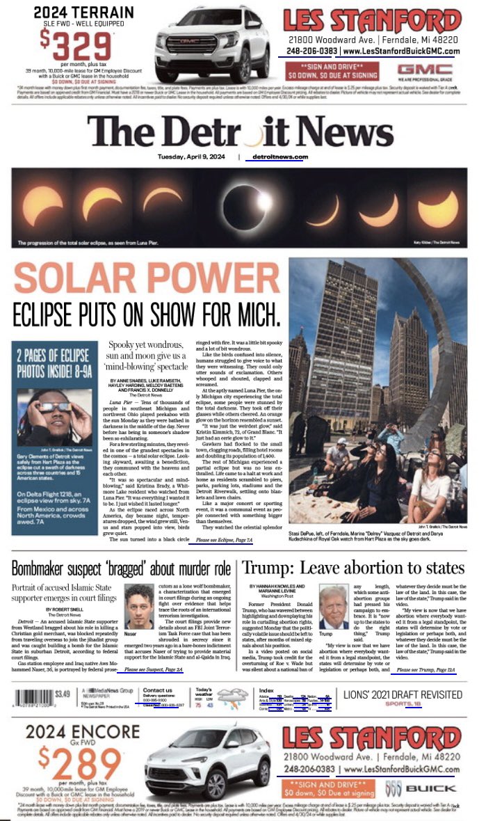 Super cool page design today from our talented team @detroitnews 😎