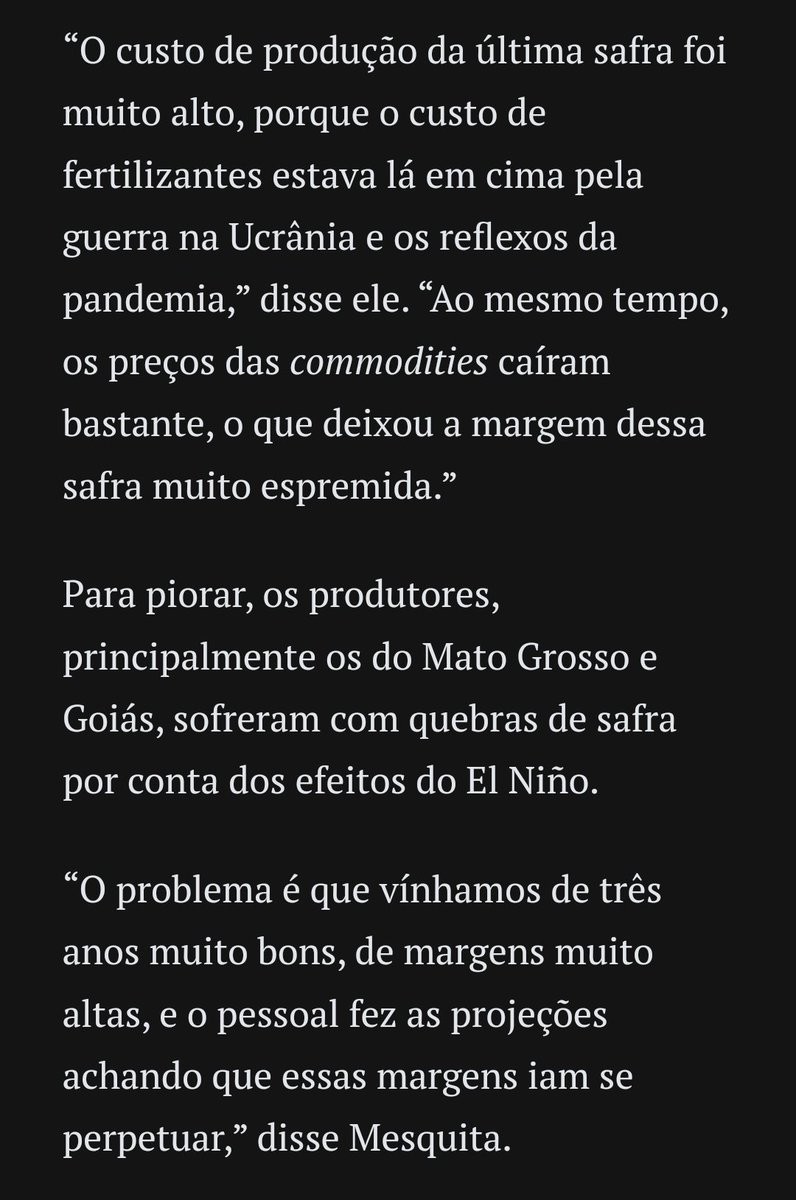 Pessoal que investiu pesado no setor em 2021 (no auge do hype do Agro) descobrindo que até o poderosíssimo Agro pode ter seus momentos de dificuldades...