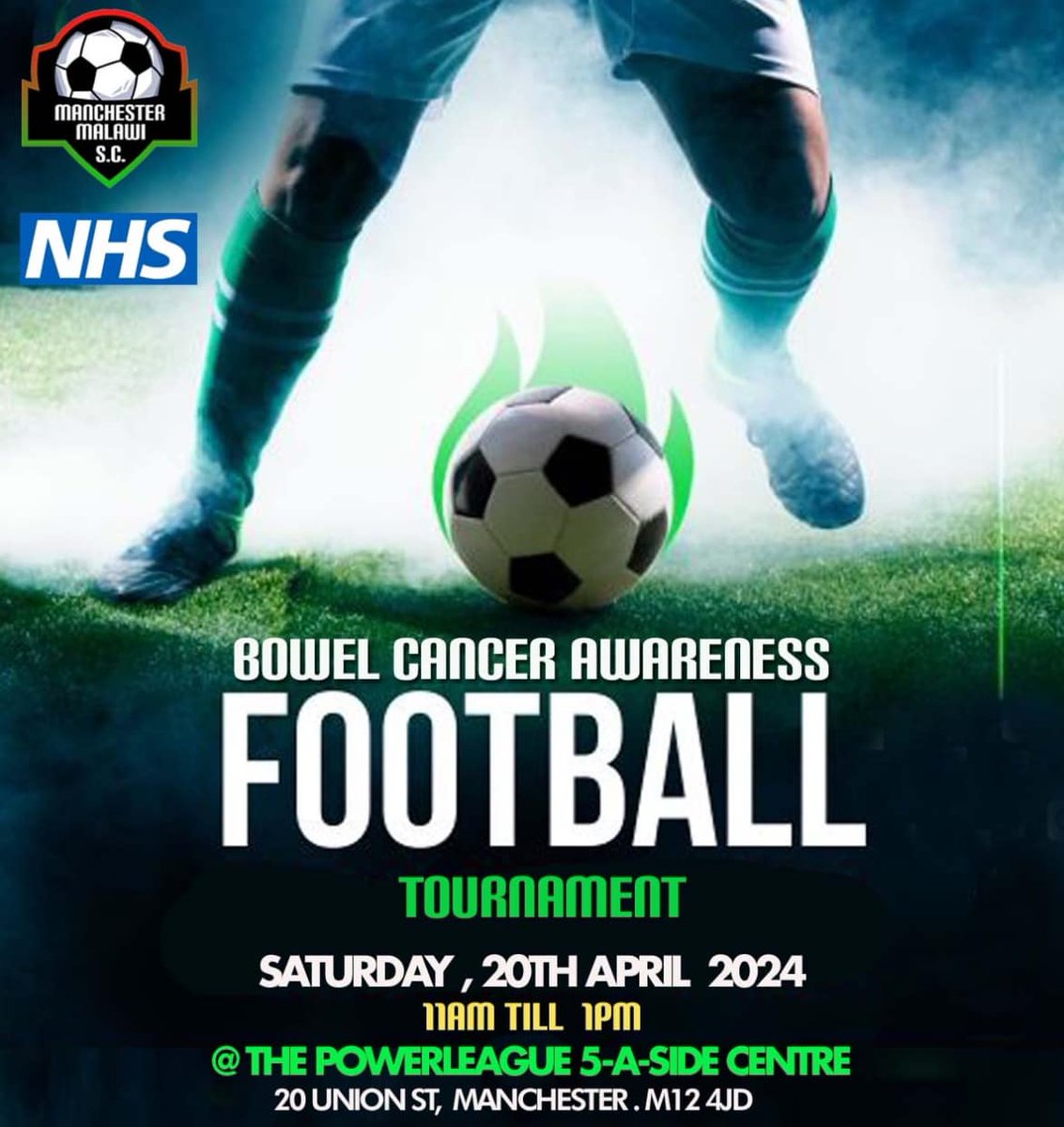 FootBowel Event to Raise Awareness of Bowel Cancer Screening ⚽️ Manchester Malawi Socials Football Club are hosting a ‘footbowel’ match to help raise awareness of the importance of #bowelcancer screening. 📅 Sat 20th April 🕒 11am - 1pm More info here: manchesterlco.org/footbowel-even…