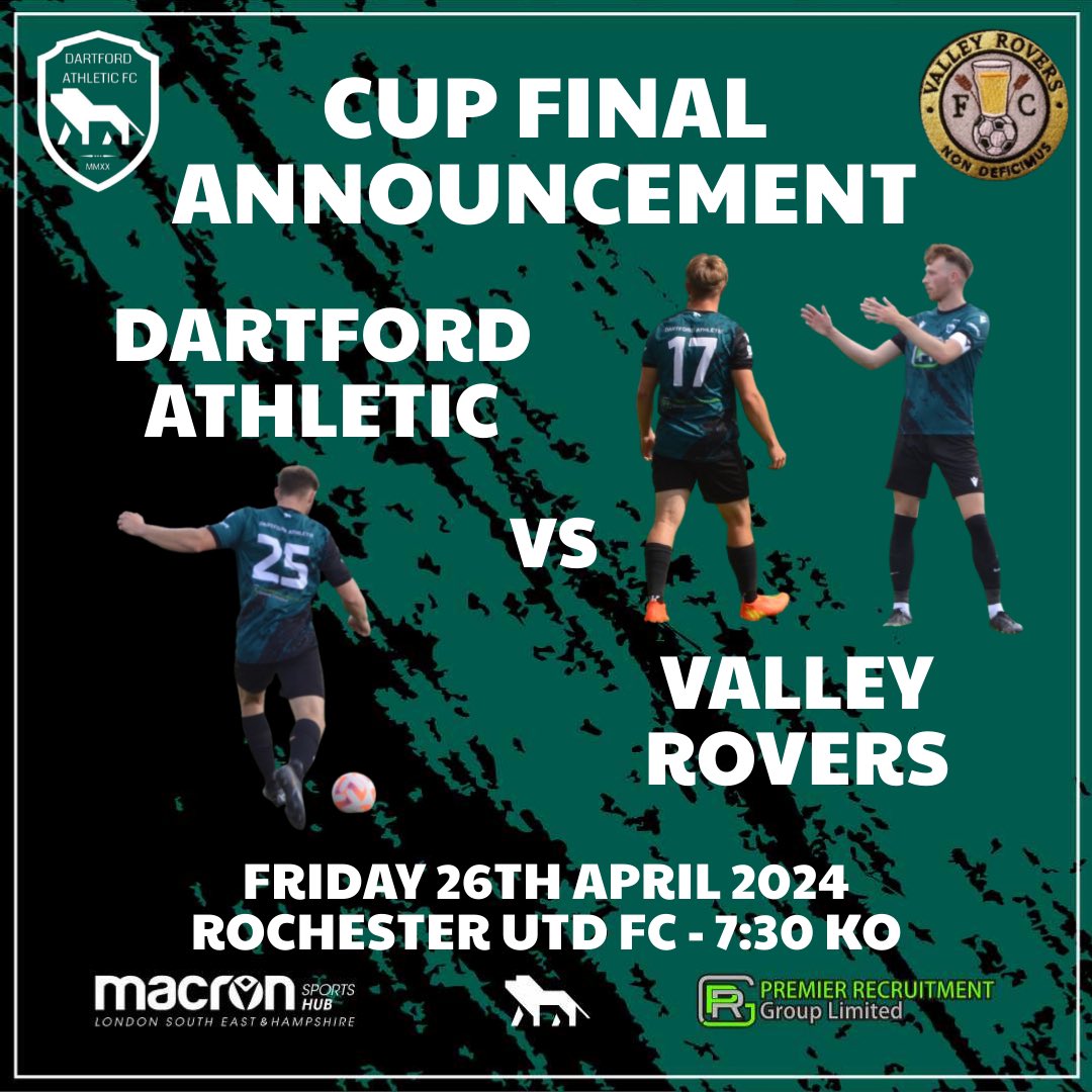 🚨 CUP FINAL ALERT 🚨 Back to Rochester Utd on Friday 26th April 2024 for Friday Night under the lights⚽️ Dartford Ath v Valley Rovers KO 7:30PM Rochester Utd, Reed Court Rd, ME2 3TF With our run of form of late we look to carry the momentum to secure the trophy this year🏆
