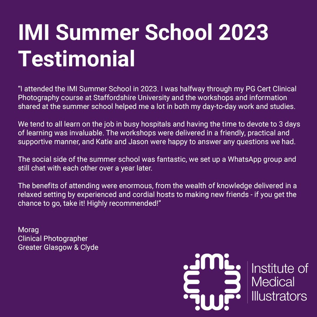 3 WEEKS TO GO! 

The deadline for booking your seat on IMI Summer School 2024 is fast approaching, book by 24th April to secure your seat in class. 

#IMISummerSchool2024 #IMI #instituteofmedicalillustrators #clinicalphotography #surgicalvideo