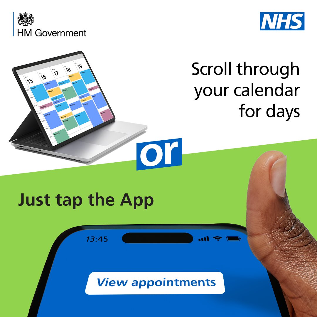 View appointments, order repeat prescriptions and much more. Manage your health the easy way with the NHS App. Start using the NHS App today ➡️ nhs.uk/app