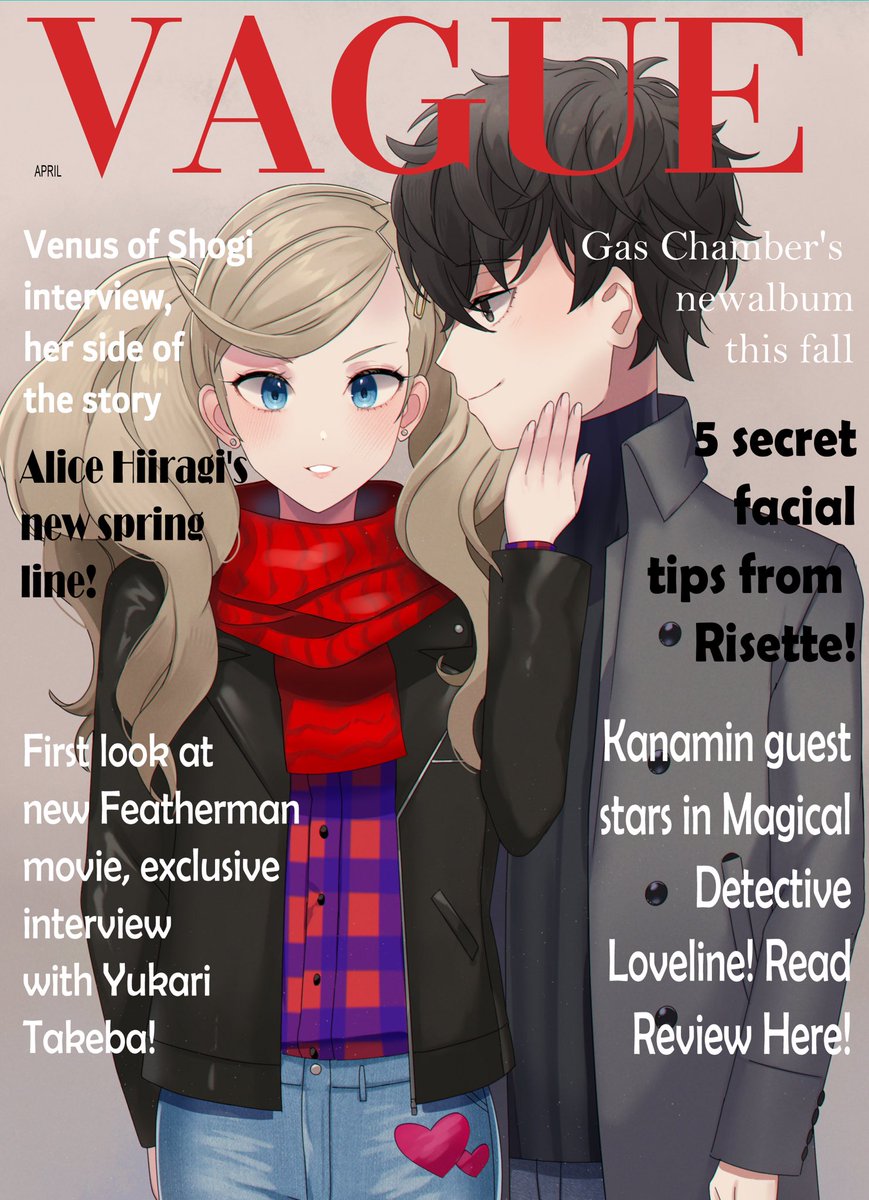 #ShuAnnWeek2024 Day 2: Modeling. I commissioned the amazing @lilshironeko for this one. It was so fun coming up with a magazine cover & what it would look like, she did such a great job! Loved the P5R outfits :) @ShuannWeek #shuann #renann #renamamiya #anntakamaki #Persona5Royal
