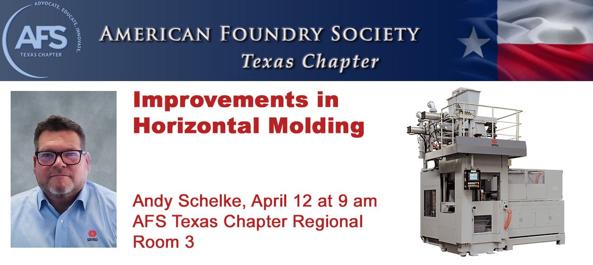 Andy Schelke, VP Foundry North America, will be presenting 'Improvements in Horizontal Molding' at the 2024 American Foundry Society Texas Chapter Regional this week. Don't miss out- April 12 at 9 am in Room 3.

#dataanalytics #industry4 #smartfoundry #smartmanufacturing