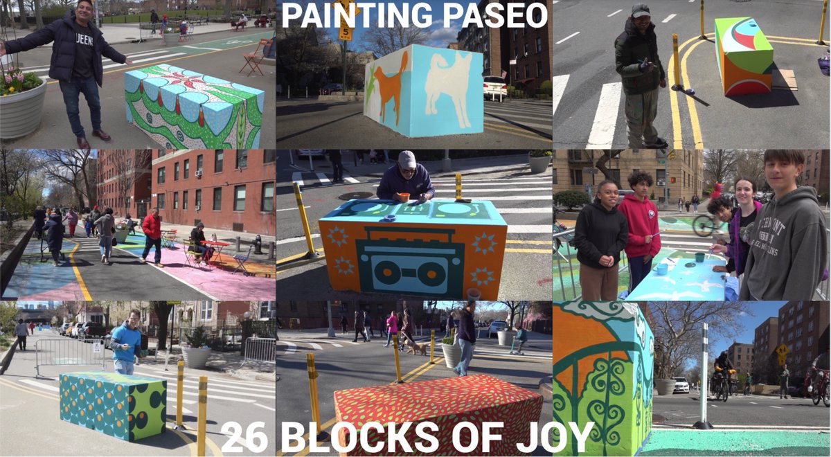 WORLD PREMIERE! Today 3pm/EST. The link to reserve/get reminder HERE: youtube.com/watch?v=9YiV3F… Thru this weekend, Queens artists will be painting the granite traffic calming blocks on @34_ave but many are finished! See their work! @OpenPlans @StreetsblogNYC @dawnsiff @voteshekar