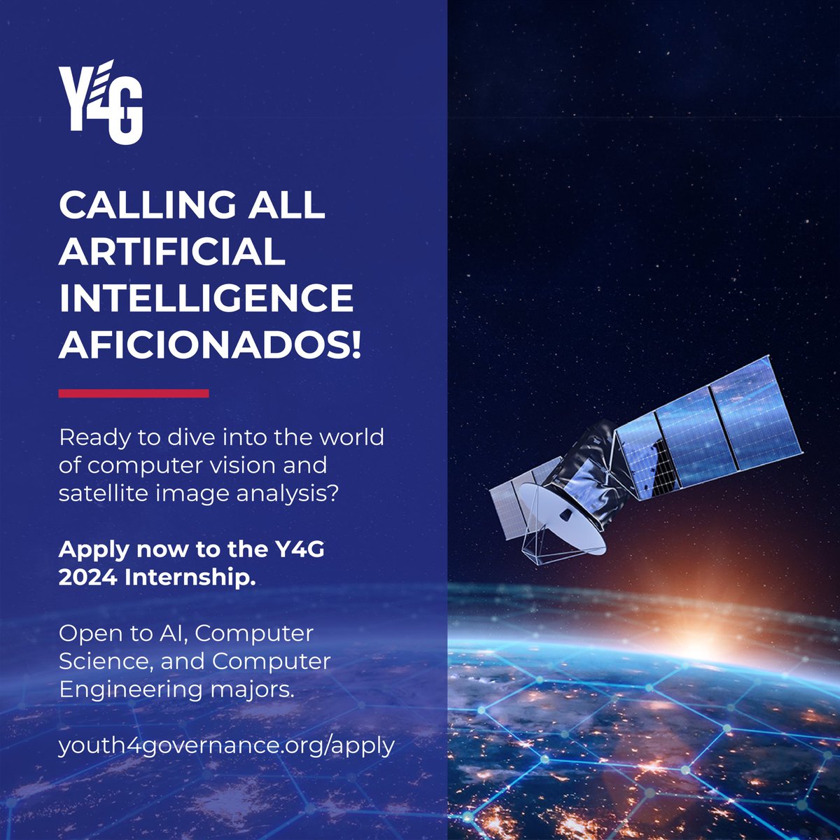 Are you passionate about the cutting-edge realm of #AI? Are you curious delving into the worlds of #ComputerVision & satellite #ImageAnalysis? If so, we have thrilling news for you! We are receiving your applications to join the Y4G program.

📣 Apply now youth4governance.org/apply/
