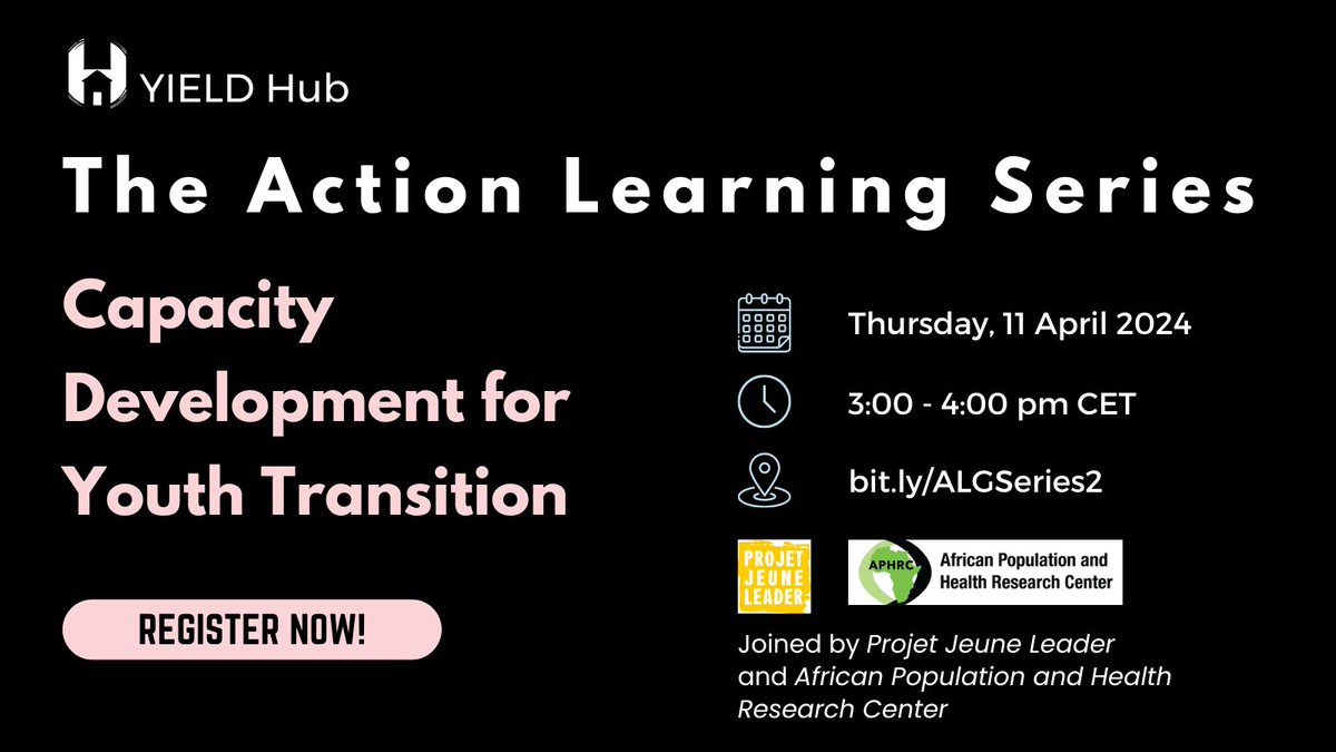 🔥Join us for YIELD Hub Action Learning Series Part 2 on Capacity Development for Youth Transition! We will provide accessible tools & resources for transitioning youth in your organisations smoothly! 📅11 April ⏰3-4 p.m. CET 🔗bit.ly/ALGSeries2 See you there!!