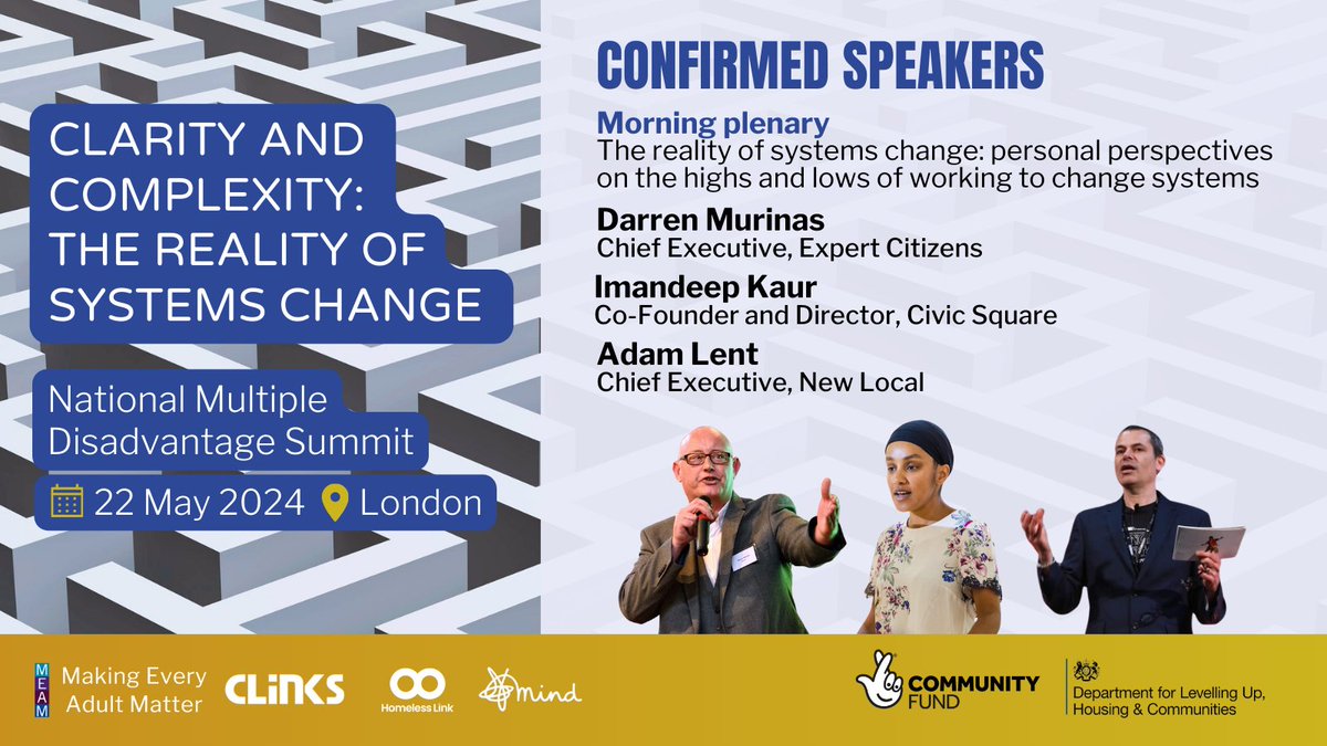 📢 We're very excited to announce our lineup of speakers for the #MDSummit24, exploring the reality of transforming systems for people facing #MultipleDisadvantage! 

Read more &amp; book your place: bit.ly/3Sw2bNa 1/3