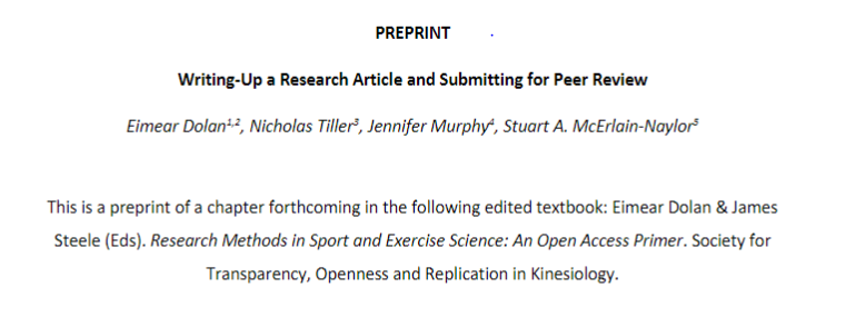 Eimear Dolan (@eimeardol) on Twitter photo Another chapter from our upcoming book project is now available as a preprint on <a href="/SportRxiv/">SportRχiv</a> . This one covers writing up and publishing scientific articles and was written by me, <a href="/biomechstu/">Stuart McErlain-Naylor</a> <a href="/NBTiller/">Nick Tiller, Ph.D.</a> and <a href="/JennyMurphy2/">Jenny Murphy</a>. Feedback is very welcome!
sportrxiv.org/index.php/serv… Another chapter from our upcoming book project is now available as a preprint on <a href="/SportRxiv/">SportRχiv</a> . This one covers writing up and publishing scientific articles and was written by me, <a href="/biomechstu/">Stuart McErlain-Naylor</a> <a href="/NBTiller/">Nick Tiller, Ph.D.</a> and <a href="/JennyMurphy2/">Jenny Murphy</a>. Feedback is very welcome!
sportrxiv.org/index.php/serv…