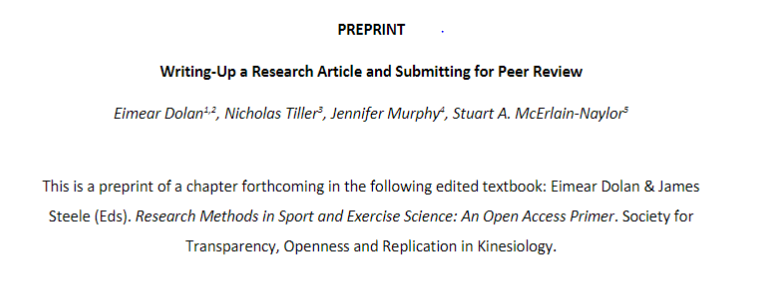 Another chapter from our upcoming book project is now available as a preprint on @SportRxiv . This one covers writing up and publishing scientific articles and was written by me, @biomechstu @NBTiller and @JennyMurphy2. Feedback is very welcome! sportrxiv.org/index.php/serv…