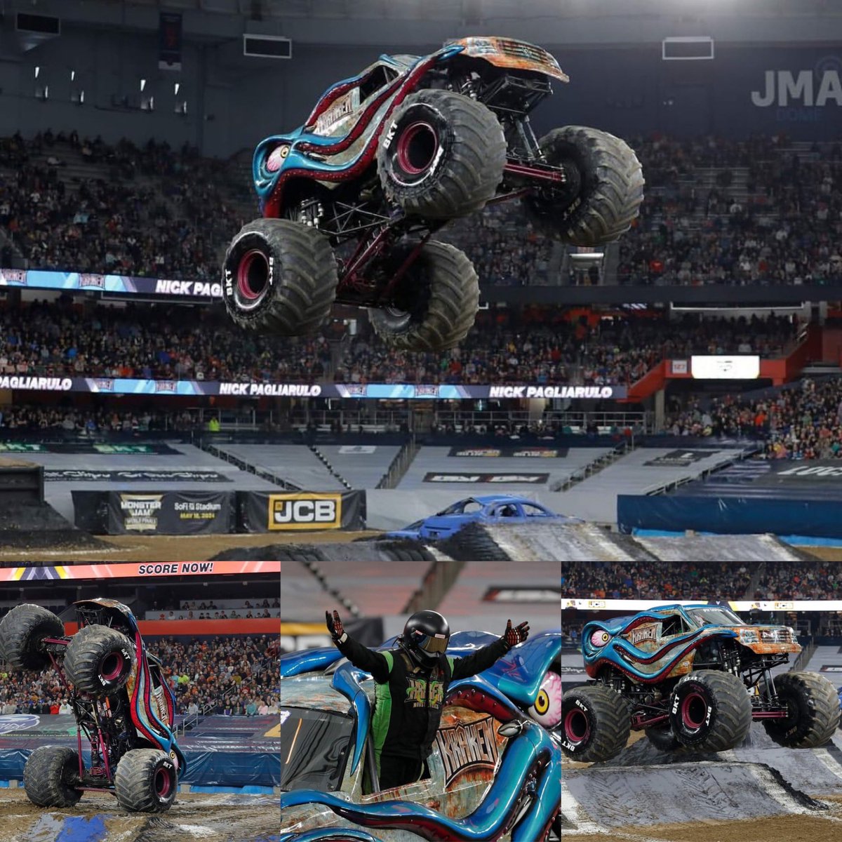 The Kraken never disappoints! #TeamFK knows how to go huge! @nick_pagliarulo13 Some awesome pictures last weekend in Syracuse from my good buddy @david_deangelis_ #kraken #krakenmonstertruck #monsterjam #sendit #syracuse #monstertrucks #2024