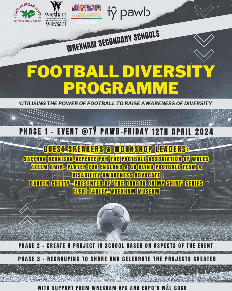 Mae 'Rhan 1' yn dechrau ddydd Gwener yma / 'Phase 1' begins on Friday!⚽️🤝@LearnWithESS @rapclassroom @gwylwalgoch @wrexhammuseums @FAWales @Wrexham_AFC @NEW_Cohesion @TyPawb @YsgolyGrango @StChrisWrexham @darlandhigh @YsgolBrynAlyn