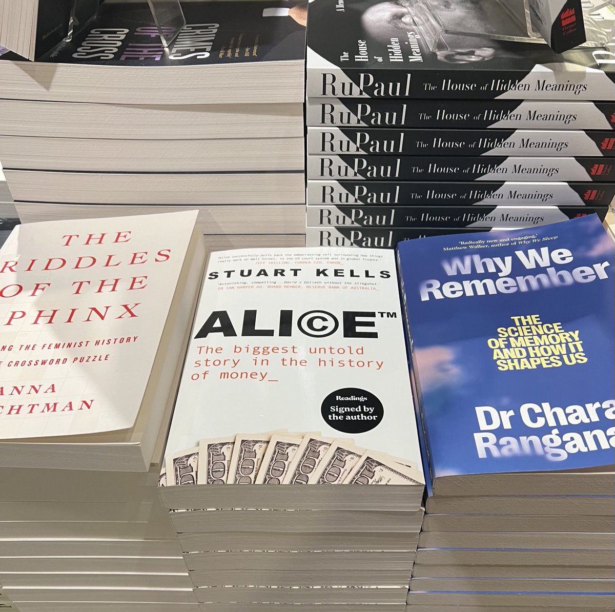Signed copies of ‘Alice’ at Readings Books in Carlton #Alice ⁦@ReadingsBooks⁩ ⁦@MUPublishing⁩