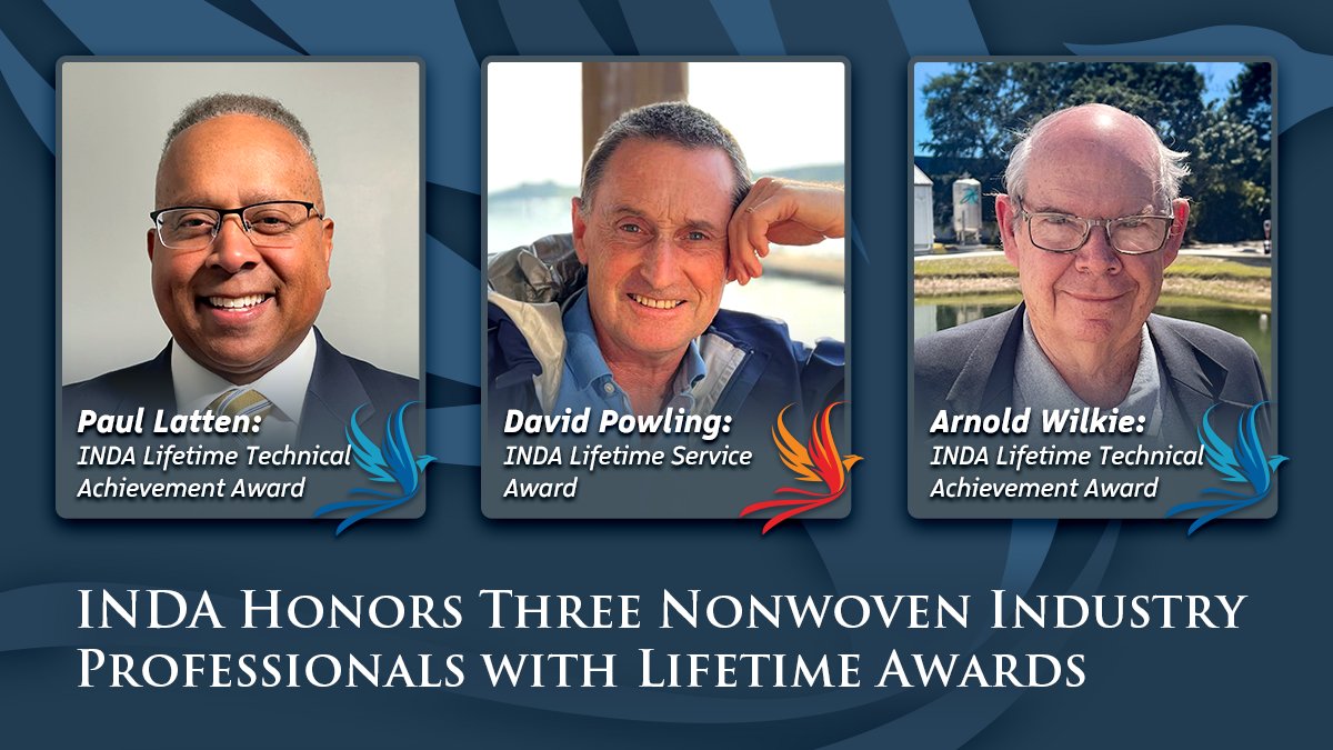 Congratulations to David Powling, Paul Latten, and Arnold Wilkie! They are the recipients for the INDA Lifetime #Service #Award & Lifetime #Technical #Achievement Awards. Read more about their achievements: bit.ly/49wvCUO