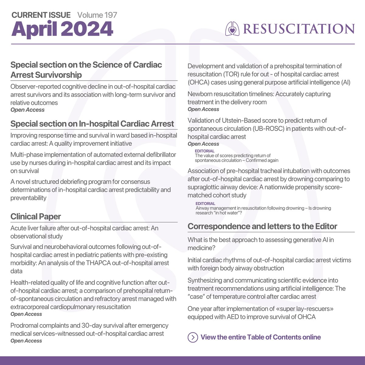Read the articles published on Resuscitation in the fields of #CardiacArrest and #CPR in the latest issue of April 2024 (volume 197).

🔗 resuscitationjournal.com/issue/S0300957…

#Resuscitation