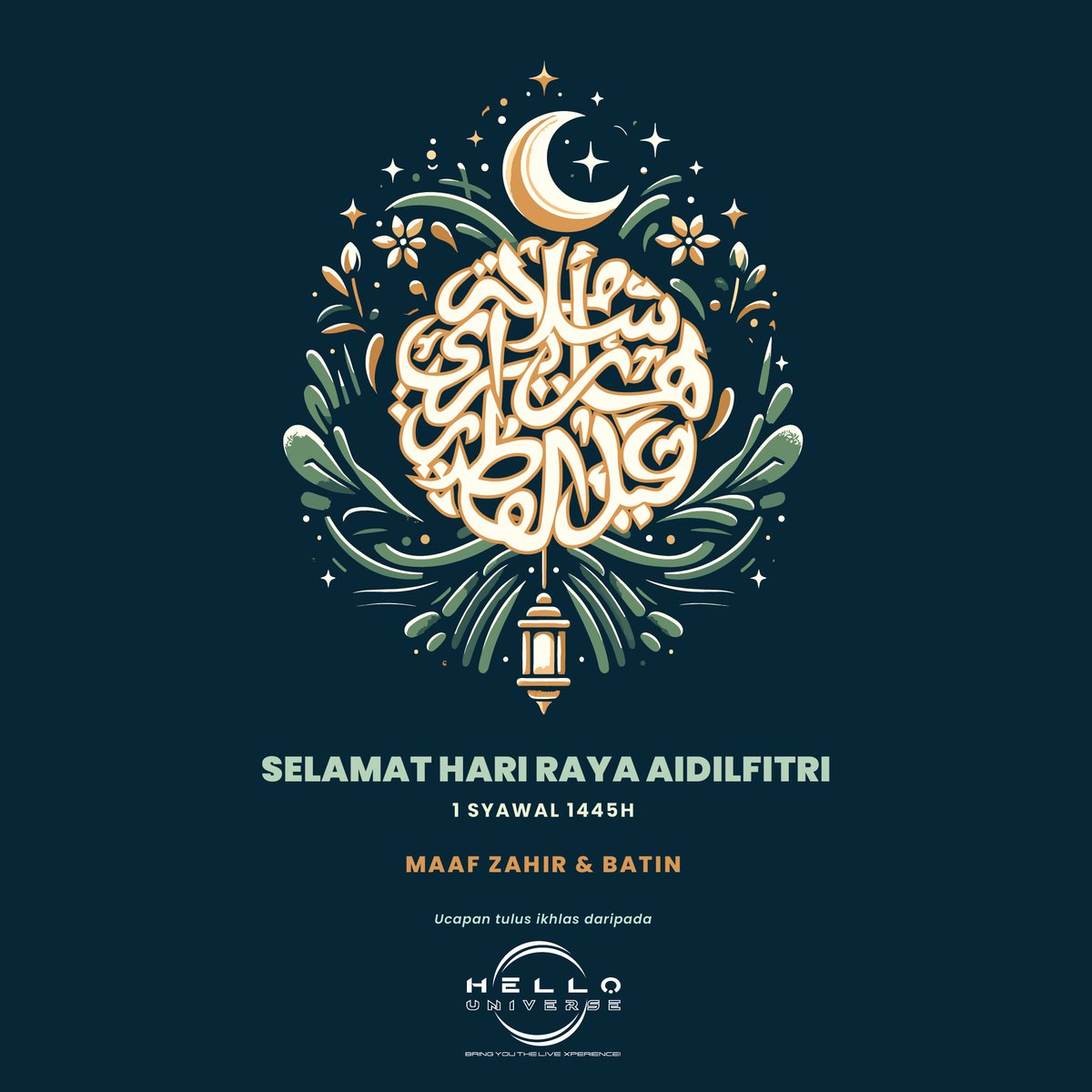 Selamat Hari Raya Aidilfitri. Maaf Zahir &amp; Batin. 🌙

Semoga Syawal kali ini membawa makna kebahagiaan, kegembiraan dan keberkatan buat kita semua.

Ucapan tulus ikhlas daripada,
HELLO UNIVERSE

#EidMubarak #SelamatHariRaya
