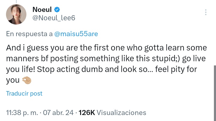 michell97088299's tweet photo. 📍A lo que el actor Noeul habría respondido:

“Y supongo que eres el primero que tiene que aprender algos modales al publicar algo como esto tan estúpido ;) ¡Vive tu vida!.Deja de hacerte el tonto y ponte así... Siento lástima por ti 🤏🏼 https://t.co/cgnzDStEoy