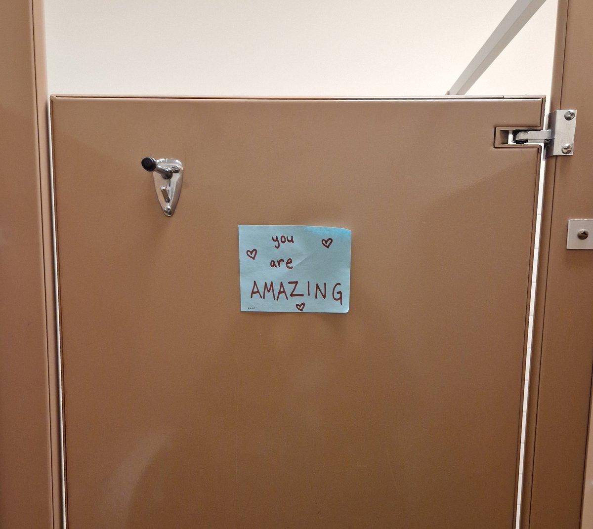 Visiting a friend's college, I popped into the loos and saw this when I shut the door. And you know what? It cheered me up. 😊