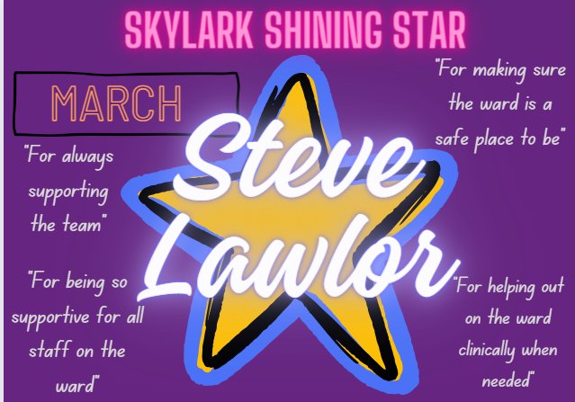 Our March #skylarkstar goes to our fabulous matron @Falc0nL who has supported the whole team since day 1 of opening. We really appreciate you as such a supportive leader 💓 @AbiHiltonNHS @pick40573 @NicolaS75564801