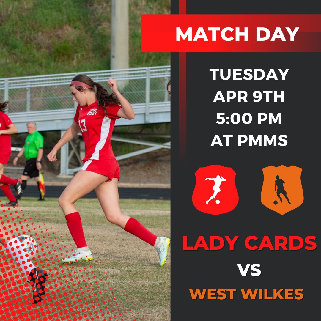 Good luck to @ES_WSoccer as they host West Wilkes today (at Pilot Mtn Middle School) at 5pm. Go Cards!